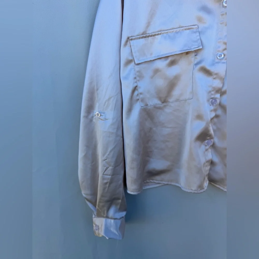 Champagne Satin Button-Up Blouse Size Large